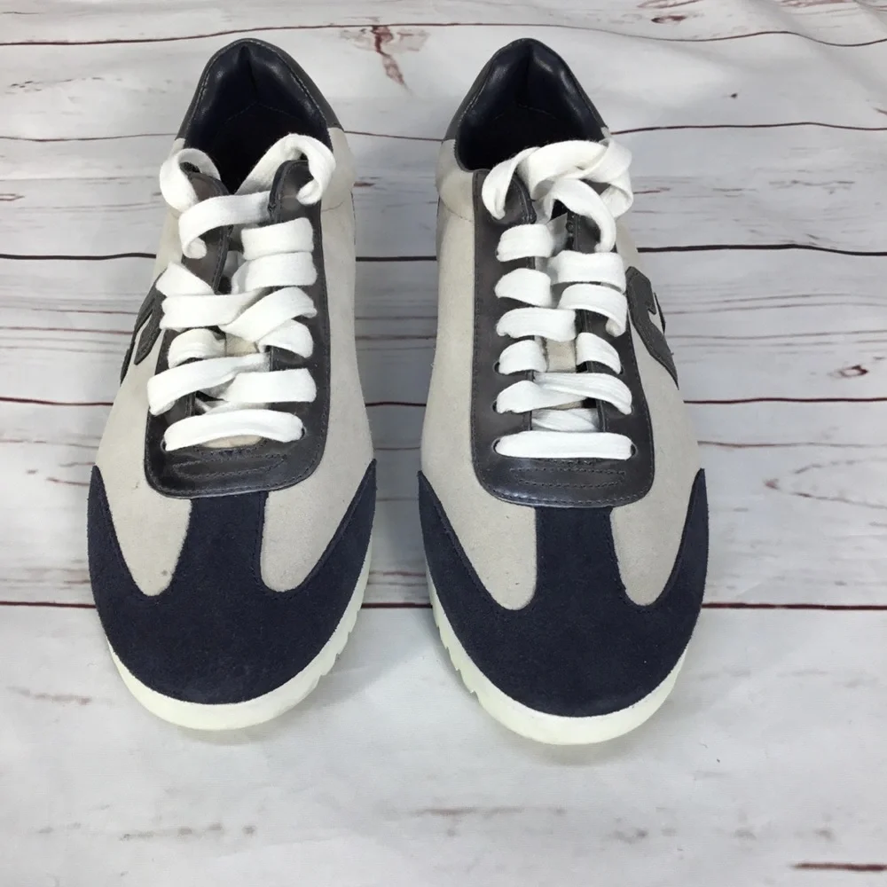 New Coach Ian Mirror Suede Metallic/Navy Low Top Shoe Size 7.5B Preppy Quiet Lux